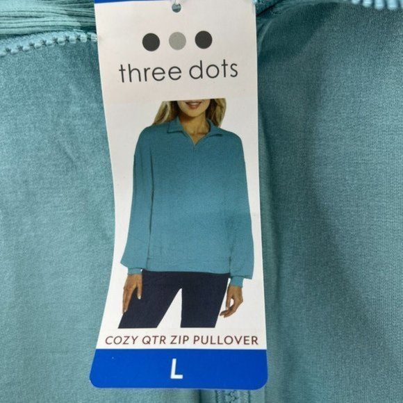 Three Dots Womens Sweater Sz Large Blue Fleece Cozy 1/4 Zip Pullover - Picture 3 of 12